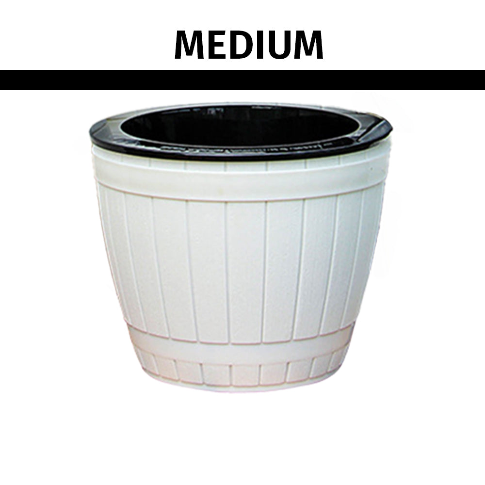 Locaupin Creative Imitation Wood Pattern Flower Pot Self Watering Planter with Drainage Hole Indoor Outdoor Plant Container