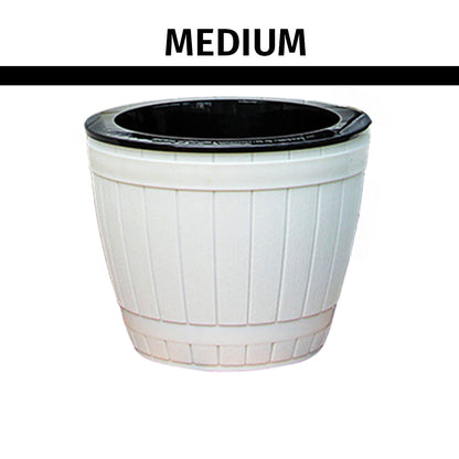 Locaupin Creative Imitation Wood Pattern Flower Pot Self Watering Planter with Drainage Hole Indoor Outdoor Plant Container