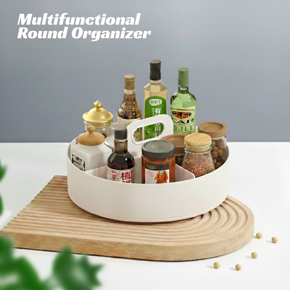 LOCAUPIN Rotatable Round Kitchen Storage Condiments Rack Organizer Seasoning Bottle Compartment Rotating Spice Rack