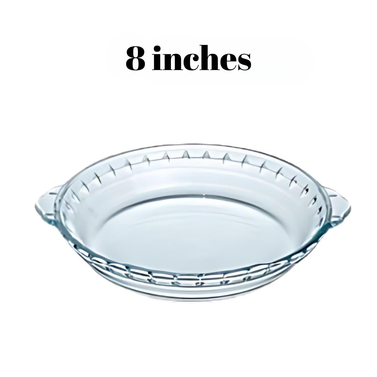 Locaupin Round Borosilicate Glass Baking Pan Pie Dinner Main Dish Serving Bowl Microwave Oven Plate with Handle Soft Wave Edge