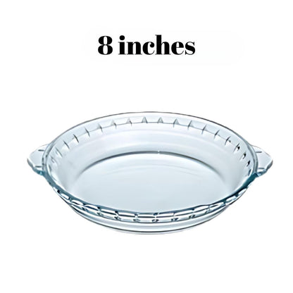 Locaupin Round Borosilicate Glass Baking Pan Pie Dinner Main Dish Serving Bowl Microwave Oven Plate with Handle Soft Wave Edge