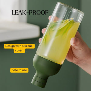 LOCAUPIN Glass Water Bottle Hot Cold Smoothie Juice Leak-Proof Travel Tumbler Silicone Cup Cover