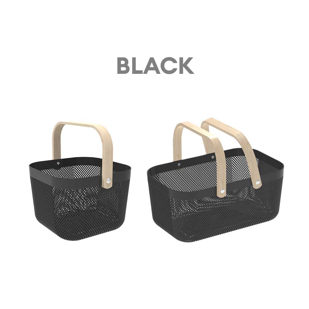 Locaupin Plastic Mesh Basket with Wooden Handle Cosmetic Organizer Kitchen Fruit Vegetable Storage Multifunctional Salon Spa Shopping Bin