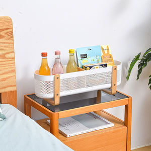 Locaupin Shelf Organizer Mesh Basket Organizer with Wooden Stand Multifunctional Desktop Storage Cosmetic Holder