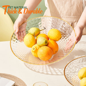 Locaupin Textured Clear Round Fruit Bowl Countertop Serving Dessert Salad Candy Snack Dining Table Centerpiece Decoration