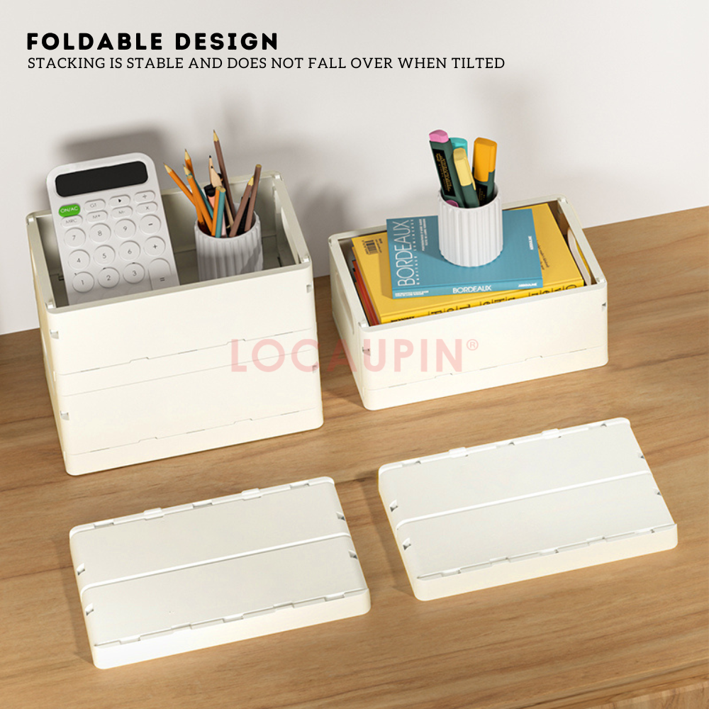 Locaupin Foldable Storage Basket Multipurpose Desktop Organizer for Office and School Stationery Supplies Container