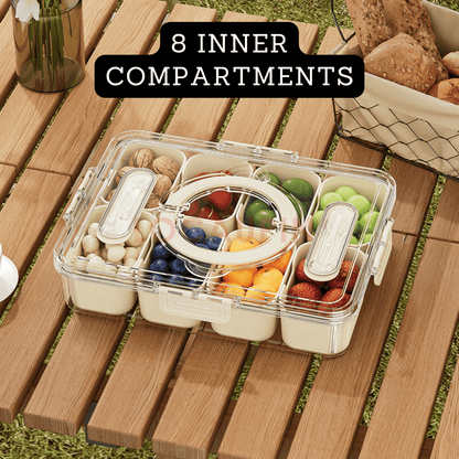 Locaupin Portable Multicompartment Container Fruits and Snacks Divided Tray with Lid and Handle Ideal for Party Travel Picnic Use
