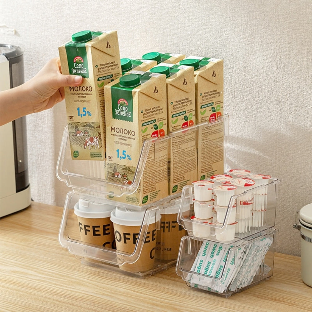 LOCAUPIN Multi-Purpose Stackable Storage Basket  Space-Saving Kitchen Pantry Storage Rack Premium PET Clear Organizer