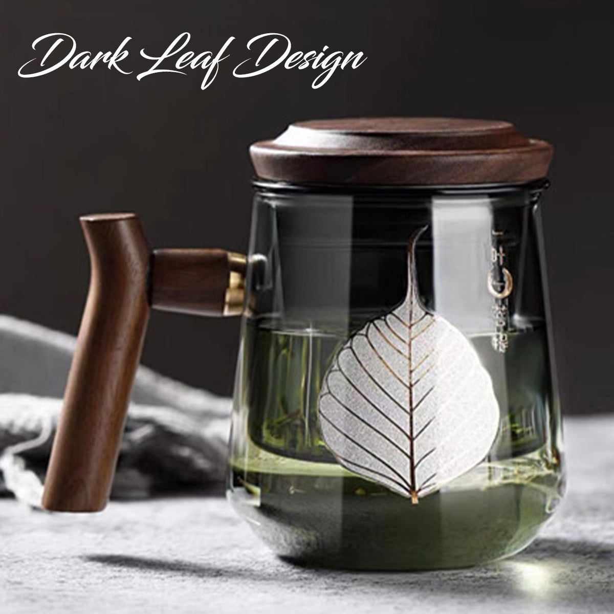 LOCAUPIN Borosilicate Glass Teapot Removable Infuser Cup Printed Design Wooden Handle Herbal Kettle