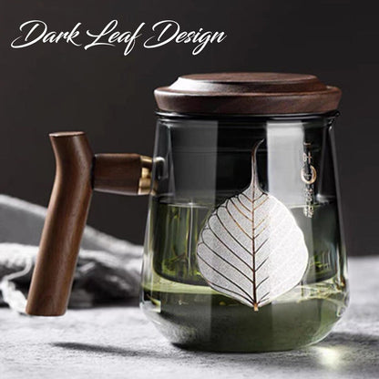 LOCAUPIN Borosilicate Glass Teapot Removable Infuser Cup Printed Design Wooden Handle Herbal Kettle