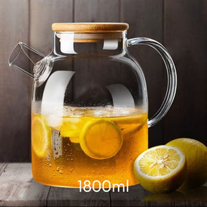 Locaupin Tea Pot Maker with Removable Spout Filter Heat Resistant Borosilicate Glass Bamboo Lid Kettle Hot Cold Beverage