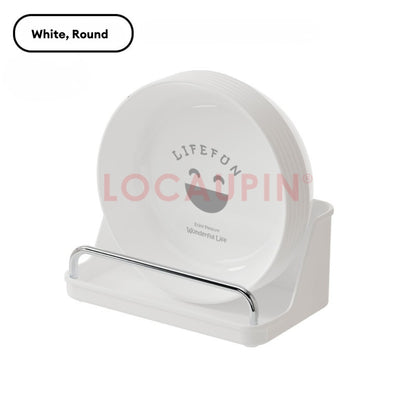 LOCAUPIN 6pcs Plates Set with Plates Storage Organizer Kitchenware Dish Rack Round Square Plastic Plate Dinnerware Set