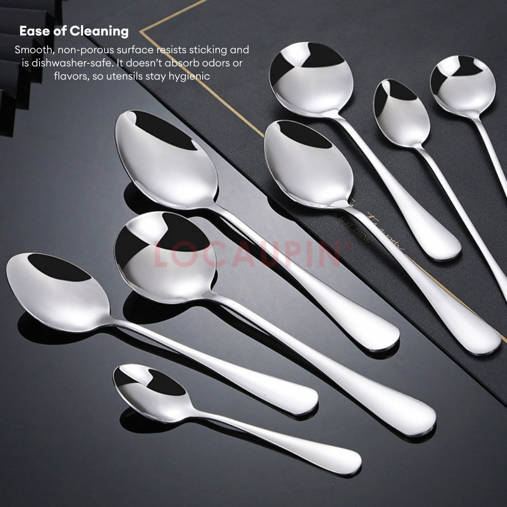 LOCAUPIN 304 Stainless Steel Wide Rounded Handle Utensil Set Spoon and Fork High Quality Cutlery Set Kitchen Tableware
