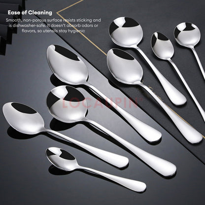 LOCAUPIN 304 Stainless Steel Wide Rounded Handle Utensil Set Spoon and Fork High Quality Cutlery Set Kitchen Tableware