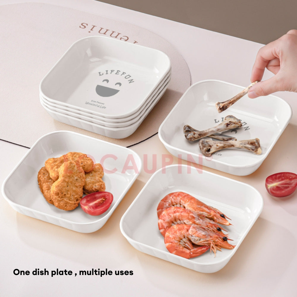 LOCAUPIN 6pcs Plates Set with Plates Storage Organizer Kitchenware Dish Rack Round Square Plastic Plate Dinnerware Set