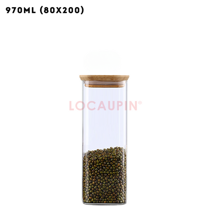 Locaupin Square Borosilicate Glass Canister with Bamboo Lid Airtight Food Jar Storage Transparent Kitchen Pantry Sealed Container