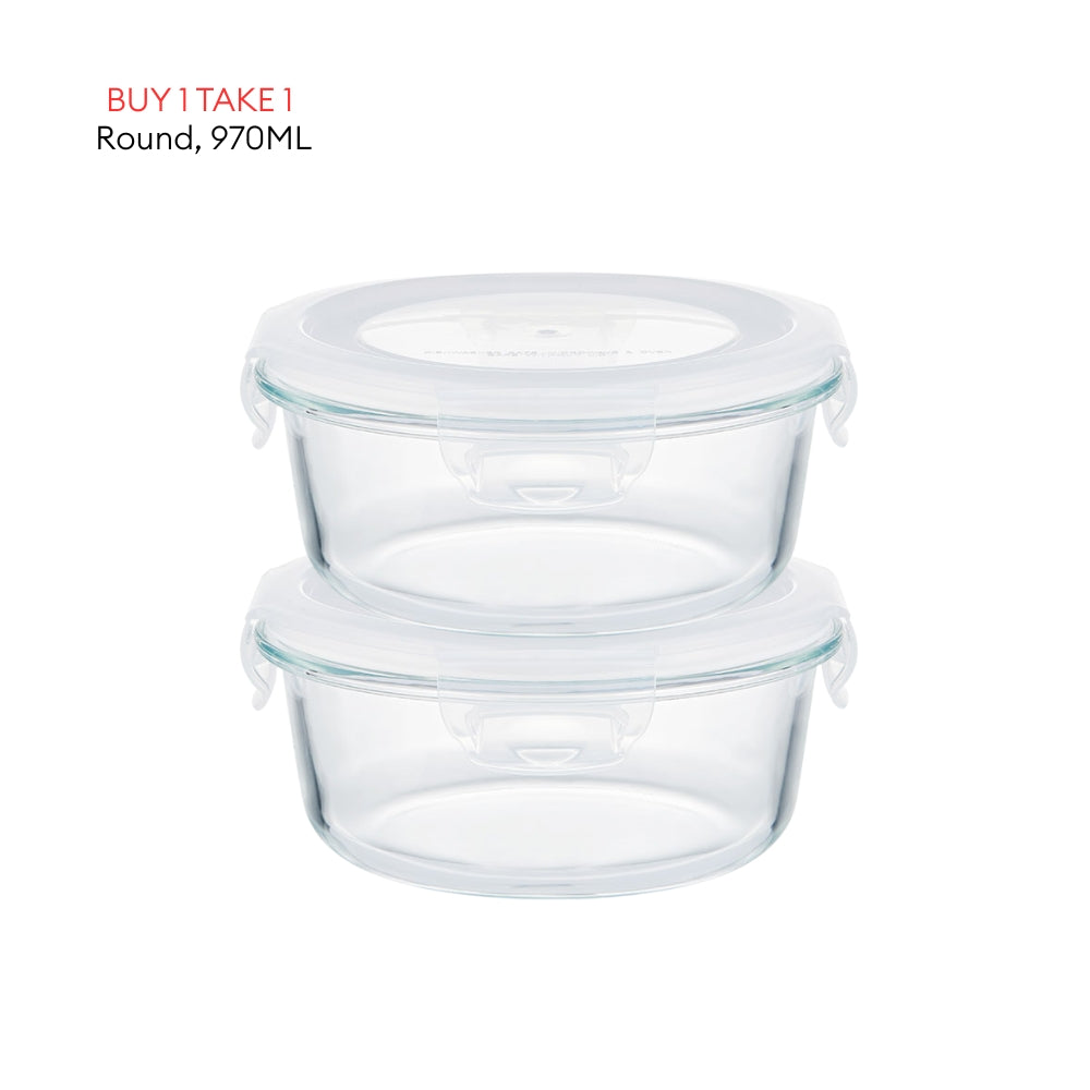 LOCAUPIN B1T1 2-Pack Airtight Borosilicate Glass Food Containers with Silicone Lid Microwave Safe Leakproof Lunch Box