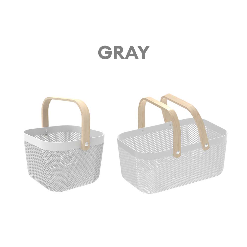 Locaupin Plastic Mesh Basket with Wooden Handle Cosmetic Organizer Kitchen Fruit Vegetable Storage Multifunctional Salon Spa Shopping Bin