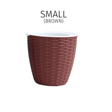 Load image into Gallery viewer, Locaupin Rattan Design Round Flower Pot Lazy Self Watering Planter Absorbent Wicking Rope Inner Water Storage For Plants Herbs
