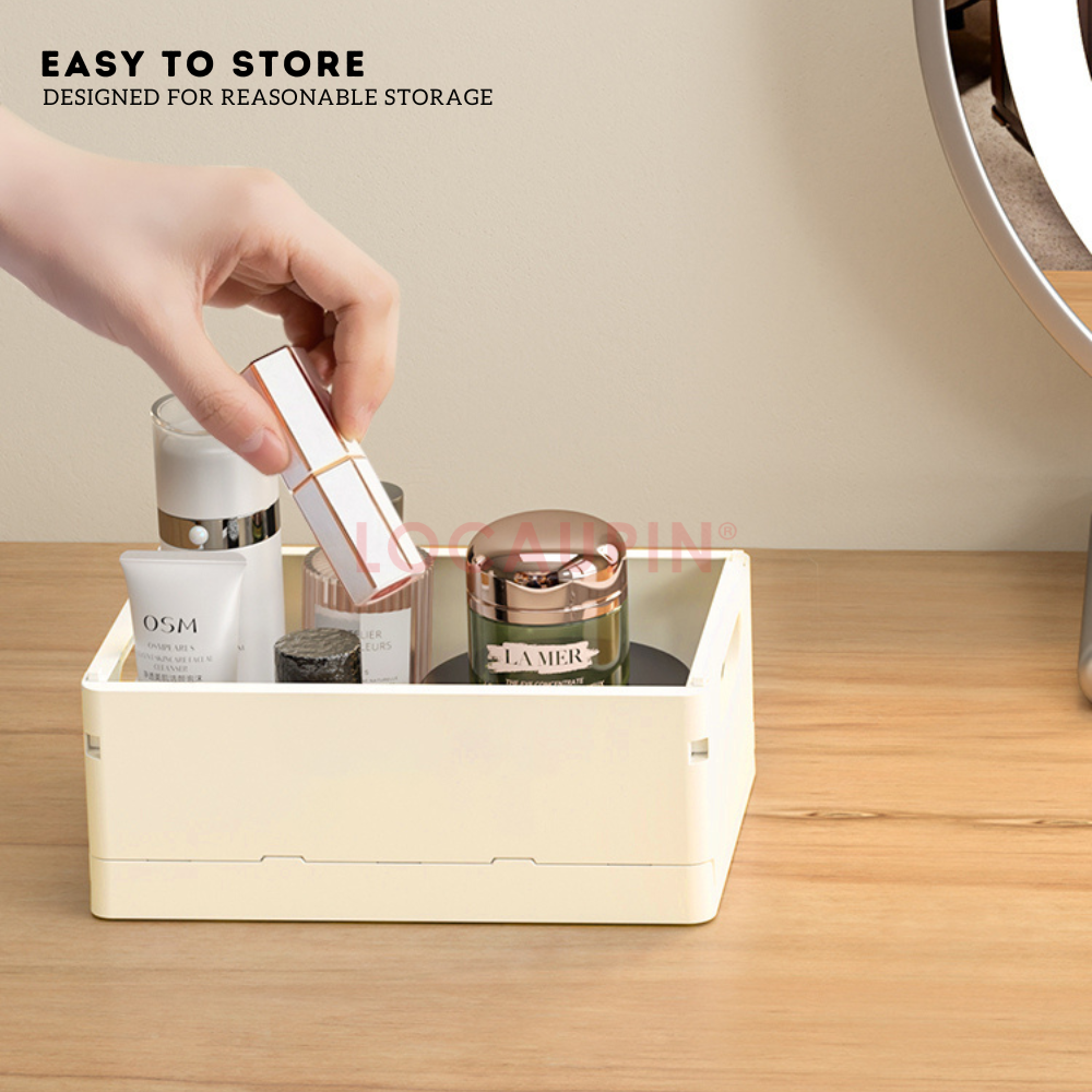 Locaupin Foldable Storage Basket Multipurpose Desktop Organizer for Office and School Stationery Supplies Container