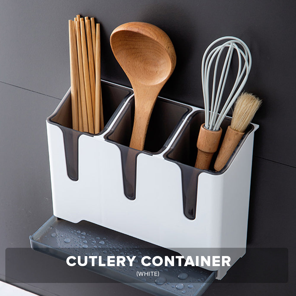 Locaupin Wall Mounted 3 Compartment Cutlery Organizer Silverware Storage Utensil Holder Kitchen Countertop Caddy Container