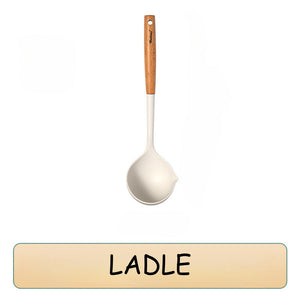 Locaupin High Quality Food Grade Silicone Cooking Utensils Kitchenware Spoon Ladle Turner With Wooden Handle Non Stick Cookware