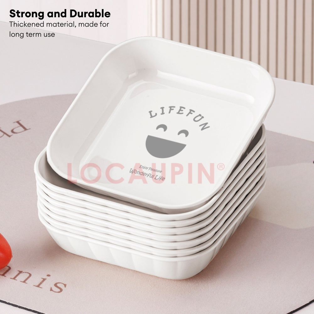 LOCAUPIN 6pcs Plates Set with Plates Storage Organizer Kitchenware Dish Rack Round Square Plastic Plate Dinnerware Set