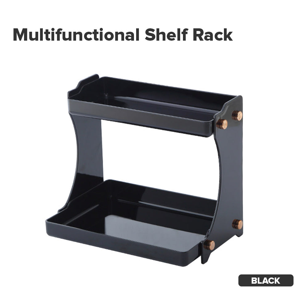 Locaupin 2 Layer Multifunctional Countertop Shelf Rack Spice Condiments Organizer Kitchen Bathroom Storage