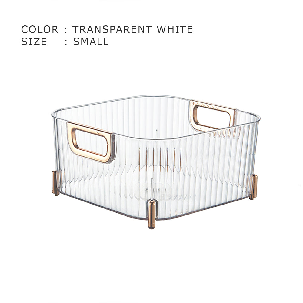 Locaupin Clear Gold Plated Handle Container Kitchen Countertop Pantry Shelf Storage Multipurpose Desktop Stackable Organizer