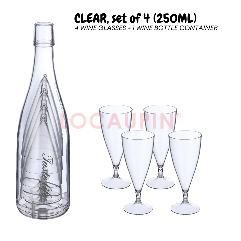 Locaupin Plastic Wine Glass Set with Bottle Storage Reusable Champagne Glasses Portable Drinkware Perfect for Travel Camping Uses