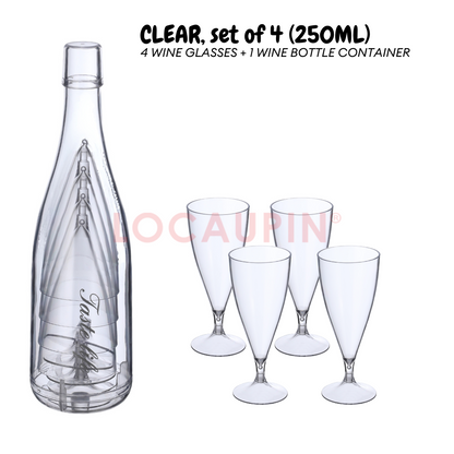 Locaupin Plastic Wine Glass Set with Bottle Storage Reusable Champagne Glasses Portable Drinkware Perfect for Travel Camping Uses