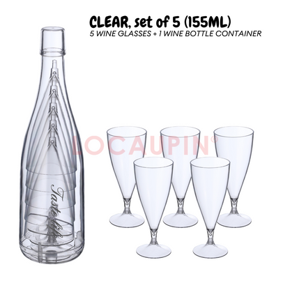 Locaupin Plastic Wine Glass Set with Bottle Storage Reusable Champagne Glasses Portable Drinkware Perfect for Travel Camping Uses