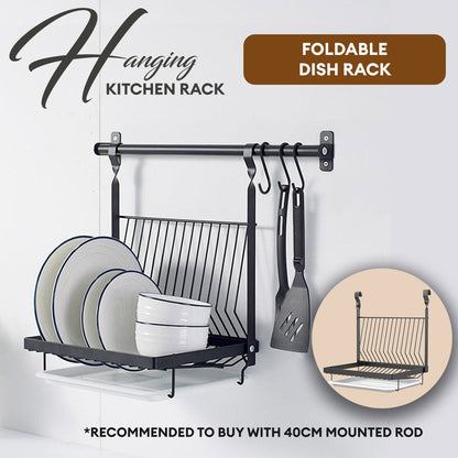 Locaupin Wall Mounted Kitchen Rack Space Saving Hanging Organizer Utensil Knives Holder Pot Lid Shelf Plates Storage Rod with Hooks