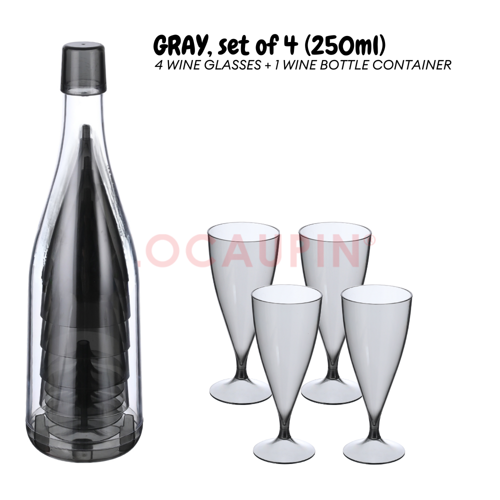 Locaupin Plastic Wine Glass Set with Bottle Storage Reusable Champagne Glasses Portable Drinkware Perfect for Travel Camping Uses