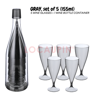 Locaupin Plastic Wine Glass Set with Bottle Storage Reusable Champagne Glasses Portable Drinkware Perfect for Travel Camping Uses