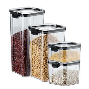 Locaupin Airtight Dry Food Container Jar Canister Cookies Cereal Pasta Candy Transparent Storage For Kitchen Pantry (PET Plastic)