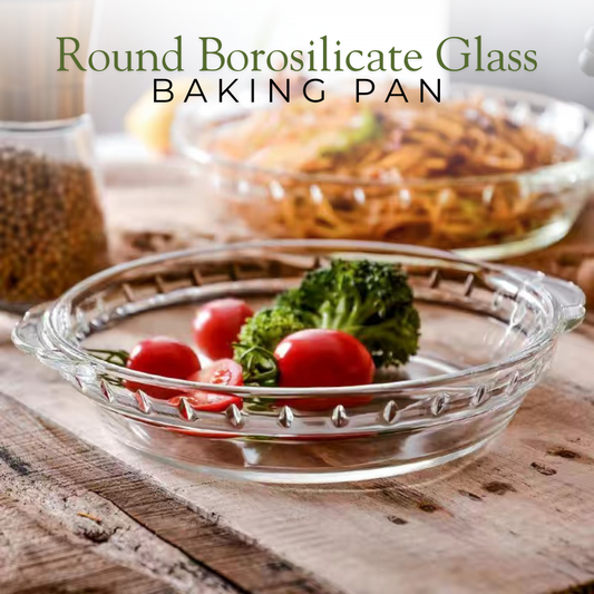 Locaupin Round Borosilicate Glass Baking Pan Pie Dinner Main Dish Serving Bowl Microwave Oven Plate with Handle Soft Wave Edge
