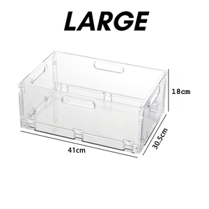 Locaupin Transparent Collapsible Storage Box Multipurpose Large Capacity Stackable Organizer with Handle Space Saver Bins