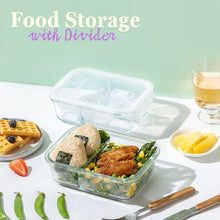 Load image into Gallery viewer, LOCAUPIN Lunch Box Glass Container with Divider Microwavable Oven Safe Air Vent Cover Food Storage
