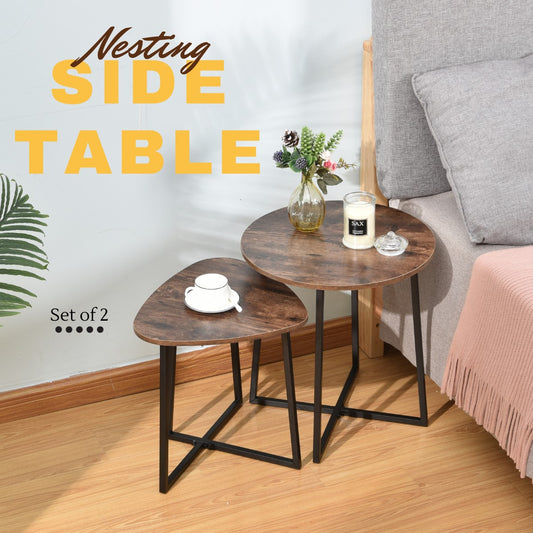 LOCAUPIN Set of 2 Nesting Table Wood Top Stackable Retro Style Living Room Centerpiece Coffee Desk