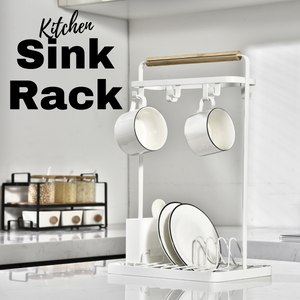 LOCAUPIN Kitchen Sink Rack Dish Drying Plate Storage Space Saver Hook Organizer Utensil Holder