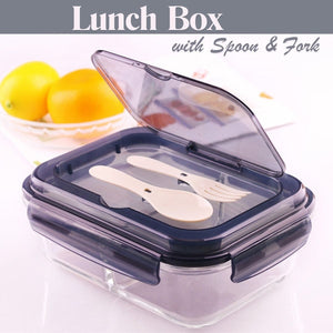 LOCAUPIN Glass Lunch Box with Spoon and Fork Microwavable Oven Safe Divider Food Storage Container