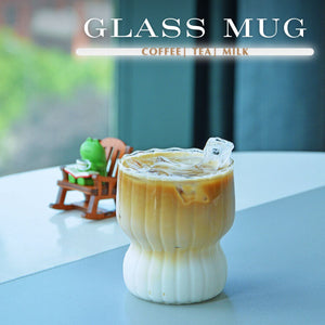 LOCAUPIN Stripe Texture Coffee Mug Crystal Borosilicate Glass Drinking Cute Cup Hot Cold Beverage
