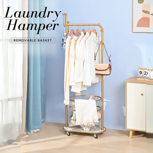 LOCAUPIN Rolling Laundry Hamper Basket Hanger Rack Wardrobe Closet Organizer Dirty Clothes Storage