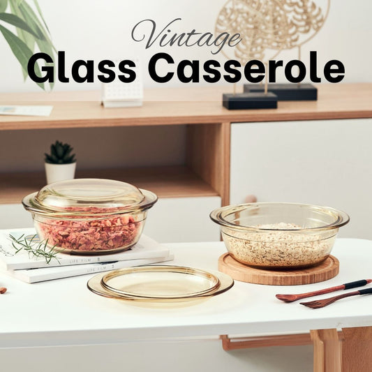 LOCAUPIN Borosilicate Glass Casserole Dual Use Covered Vintage Serving Dinner Soup Dish Bowl Lid