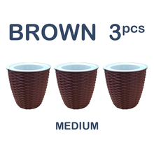 Load image into Gallery viewer, Locaupin Rattan Design Round Flower Pot Lazy Self Watering Planter Absorbent Wicking Rope Inner Water Storage For Plants Herbs
