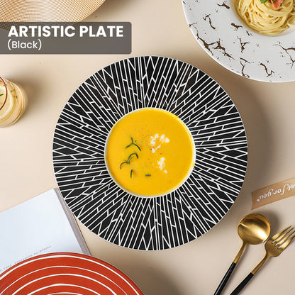 Locaupin Wide Rim Pasta Bowl Porcelain Microwavable Round Deep Plate Serving Dishes Dinner Salad Dessert Oven Safe Dinnerware