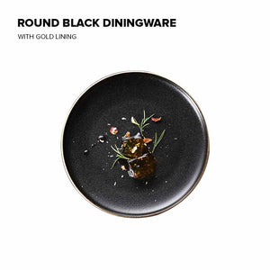 Locaupin Minimalist Black Frosted Dinner Plate Oven Safe Tableware Porcelain Serving Dish Tray Dessert Steak Kitchen Restaurant Cafe