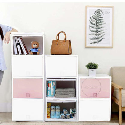 4 Tier PP Plastic Wardrobe Storage Cabinet Shelf Organizer