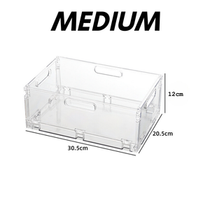 Locaupin Transparent Collapsible Storage Box Multipurpose Large Capacity Stackable Organizer with Handle Space Saver Bins